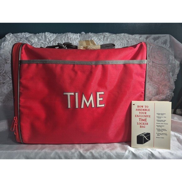 Vintage Time Magazine Locker Bag Red Excellent Condition Original Tag And Strap - Picture 1 of 16